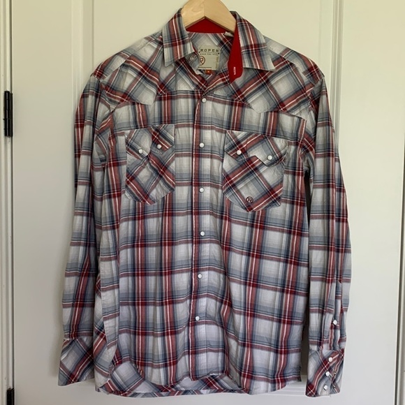 Roper Men’s Plaid Snap Front Shirt Blue/Red S - Picture 1 of 7